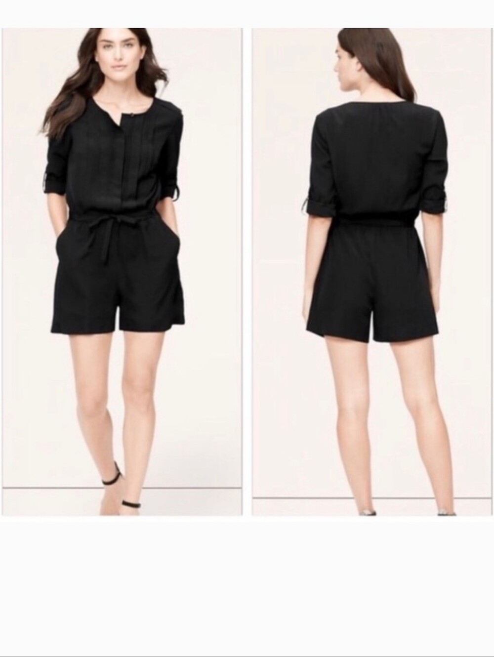 Nwt Ann Taylor Loft Black Tab Sleeve Short Romper 8 M Pockets